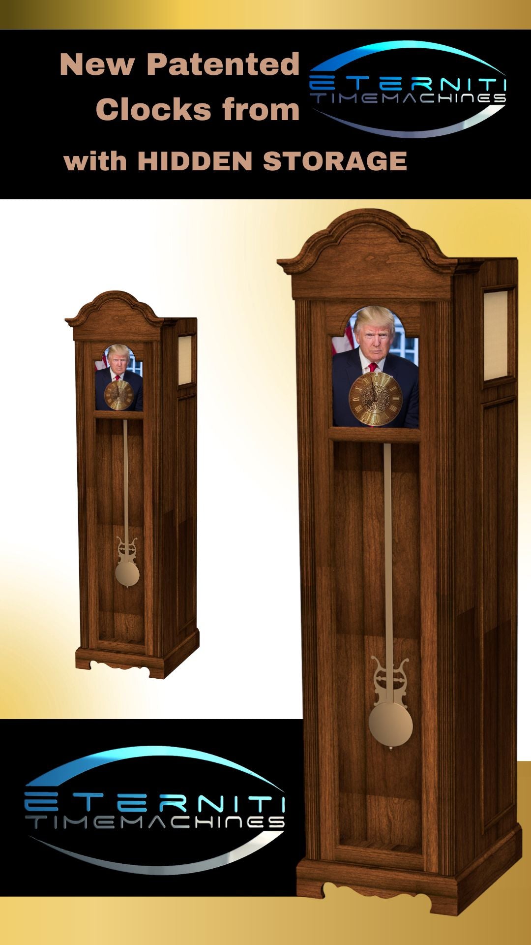 WHERE ARE ALL THE MAGA PATRIOTS?? WE NEED 50 MORE ORDERS TO DO THE PRODUCTION RUN. TRUMP GRANDFATHER CLOCK - MEDIUM SIZED. SALE ENDS SEPTEMBER 15!!!